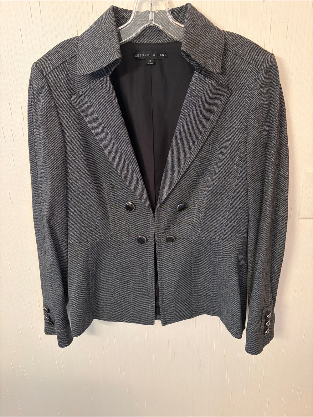 ANTONIO MELANI Gray Herringbone Double-Breasted Blazer Jacket